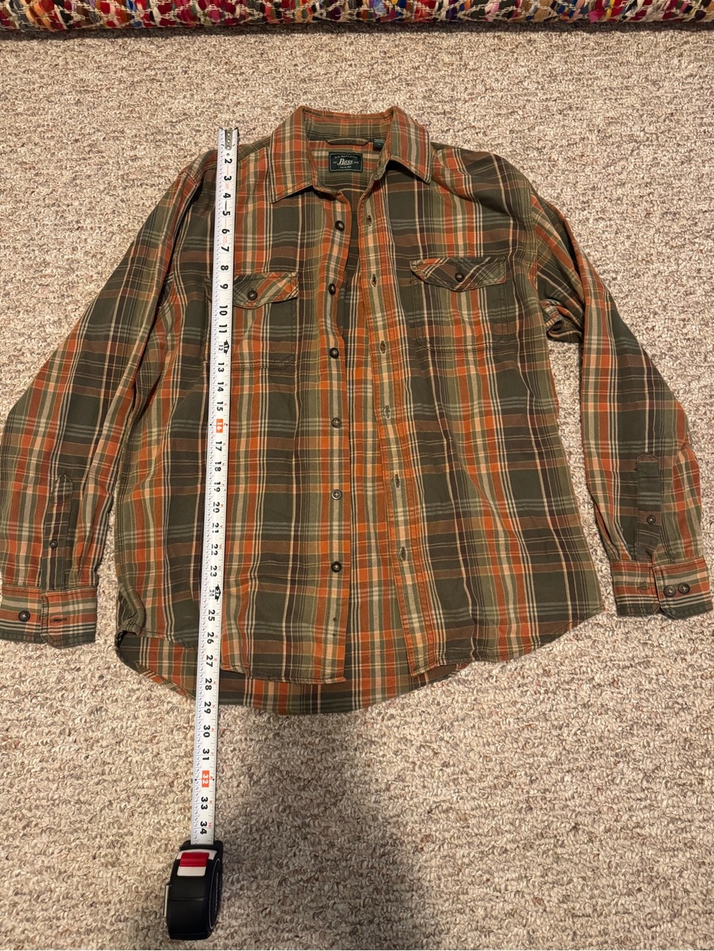 G.H. Bass & Co. Olive Green and Orange Plaid Lightweight Shirt Jacket